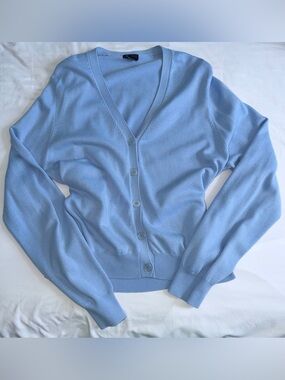 Vintage 90s Evie Light Blue Cotton V-Neck Size XL Retro Y2K Cardigan Sweater